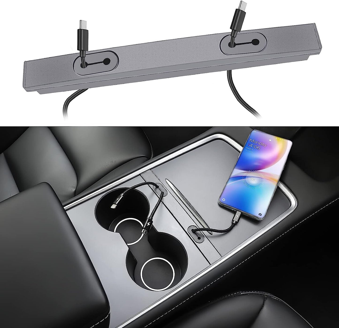 Model 3/Y USB Hub Type-C Fast Charging Adapter USB-C Charging Cable Hub n