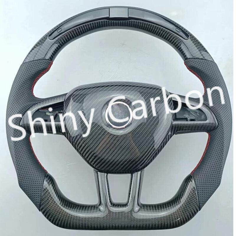 LED carbon fiber steering wheel with carbon fiber button frame for Skoda Octavia