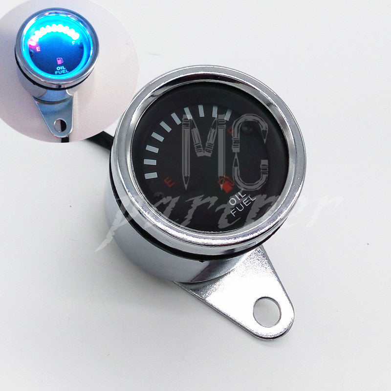 Universal Motorcycle 12V Chrome LED Digital Oil Fuel Lever Gauge waterproof Q