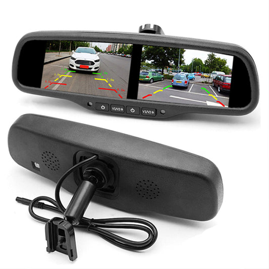 4.3Dual Screen Rear View Monitor Mirror 4CH HD TFT LCD Screen Universal Q