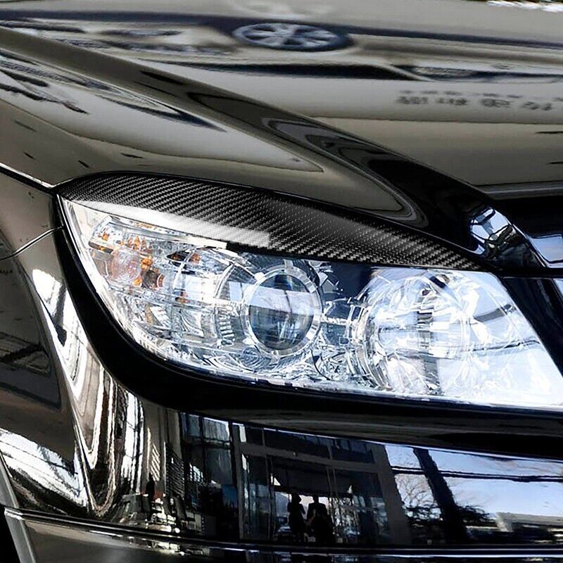 Real Carbon Fiber Headlight Eyelid Eyebrow Cover Trim Fit for Benz C Class W204