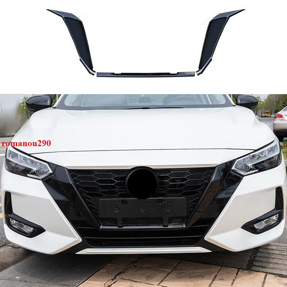 for Nissan Sentra 2020-2022 Glossy Black Front Bumper Grills Moulding Cover Trim