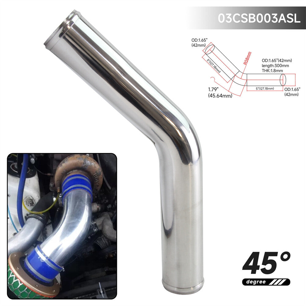 45 Degree 42mm 1.65 inch Aluminum Intercooler Intake Pipe Piping Tube Hose