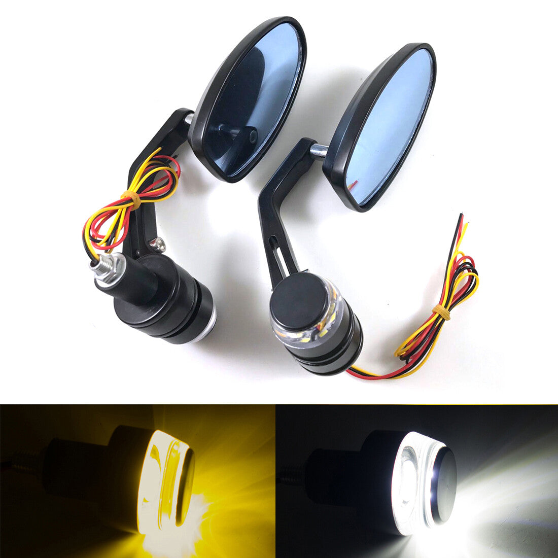 7/8 Black HandleBar End Rearview Side Mirror LED Turn Signal Side Markert Light Q