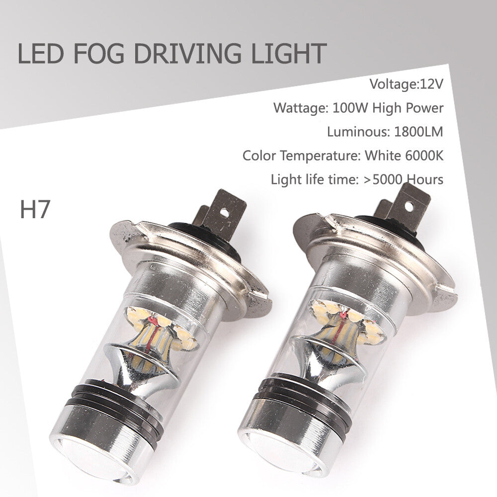 H7 6000K 100W LED 20-SMD Projector Fog Driving DRL Light Bulbs HID White po