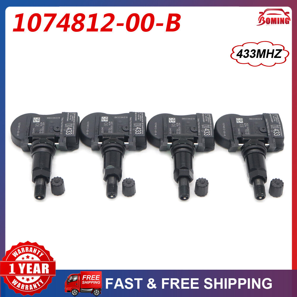 SET 4x Tire Pressure Sensors 433MHz TPMS for Tesla Model 3 S X 1074812-00-B NEW