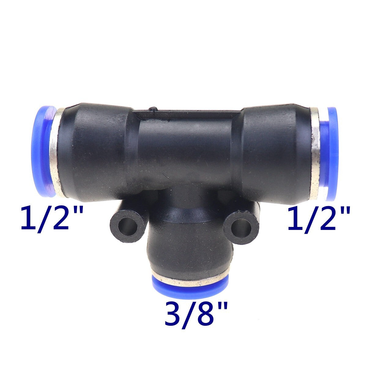 6-pack of pneumatic emission reduction T-shirts with integrated push-in fittings, OD 1/2 to OD 3/8