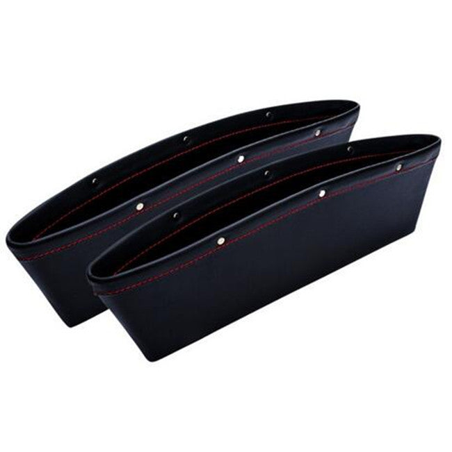 2x Black PU Leather Car Seats Catcher Gap Slit Bag Pocket Storage Leak-proof Box