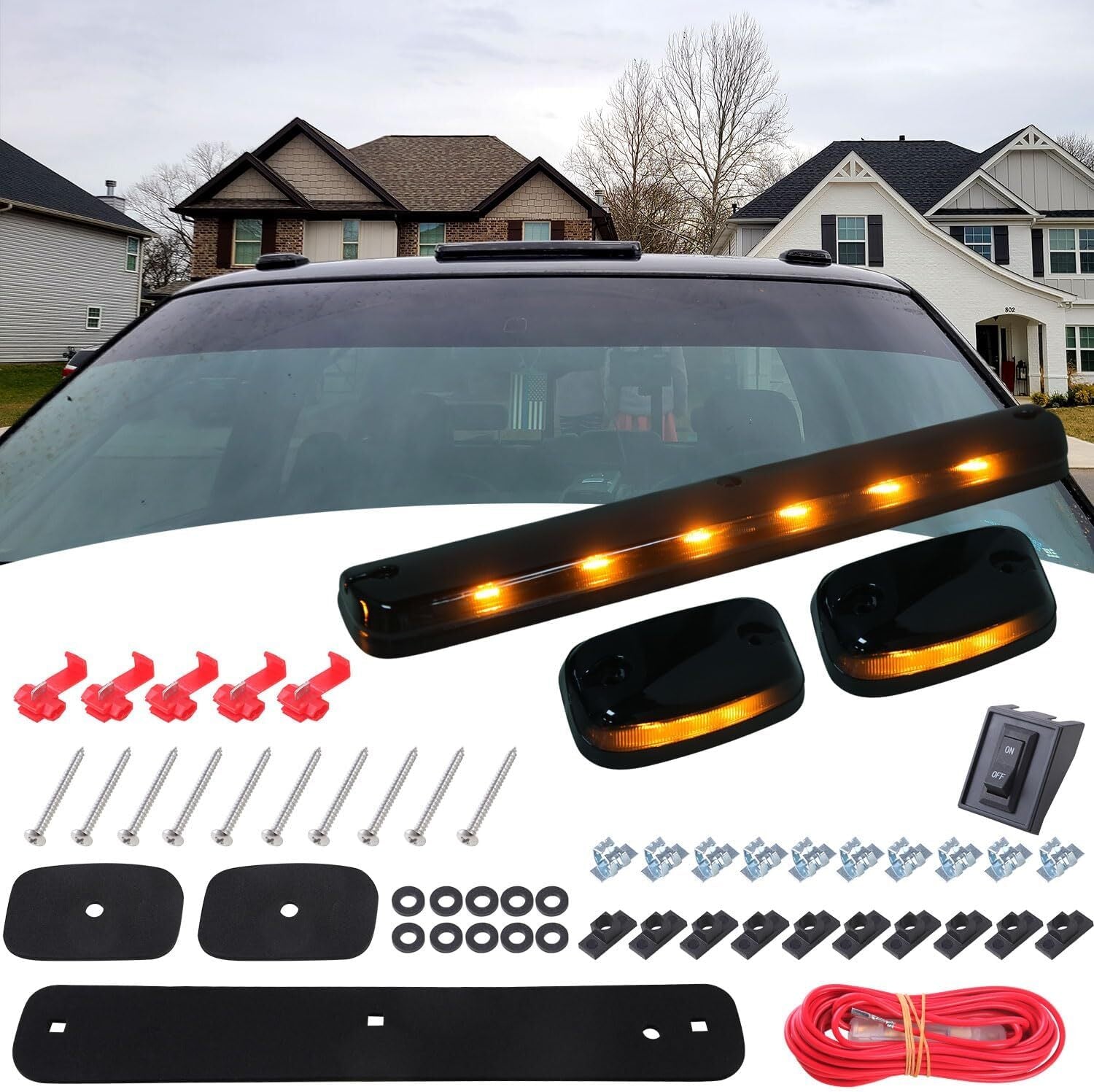 3-Pack Amber LED Top Cab Marker Lights for GMC for Sierra 1500 2500 3500 (2007-2013) n