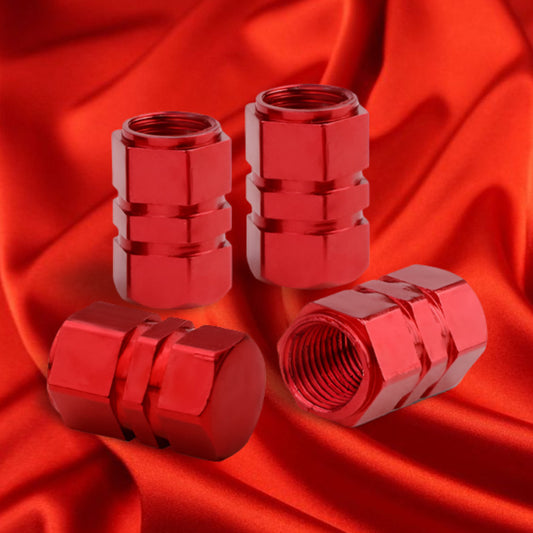 4-Piece Red Hexagonal Car Tire Valve Cover Stem Cover Air Valve Dust Cover  for ford