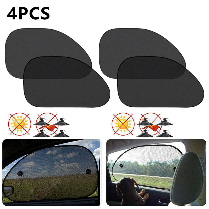 4Pcs Car Sun Shade Side Window Sun Shade Mesh Cover Windshield Sunshade Black