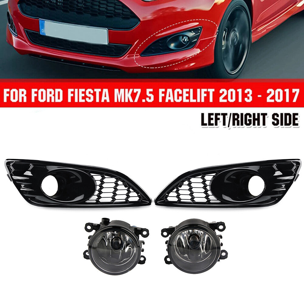 Honeycomb gloss black front fog lights + grille grille for Ford Fiesta Mk7 Zetec S
