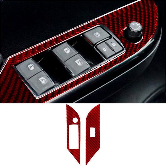 Red Carbon Fiber Interior Front Door Control Cover Trim for Toyota Hilux Type B