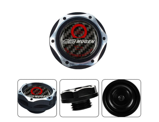 Black carbon engine oil filler cap for JDM Mugen engines, suitable for all new for Honda for Acura models.