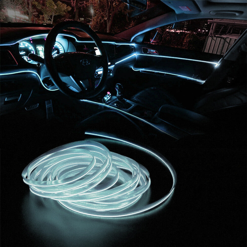 Car Interior LED Neon Light Decor Atmosphere EL Wire String Strip Lamp White 12V
