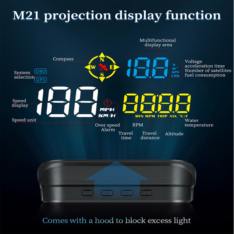 Auto Digital Head Up Display Speedometer HUD OBD2 Speed Temp Alarm Projector MPH v