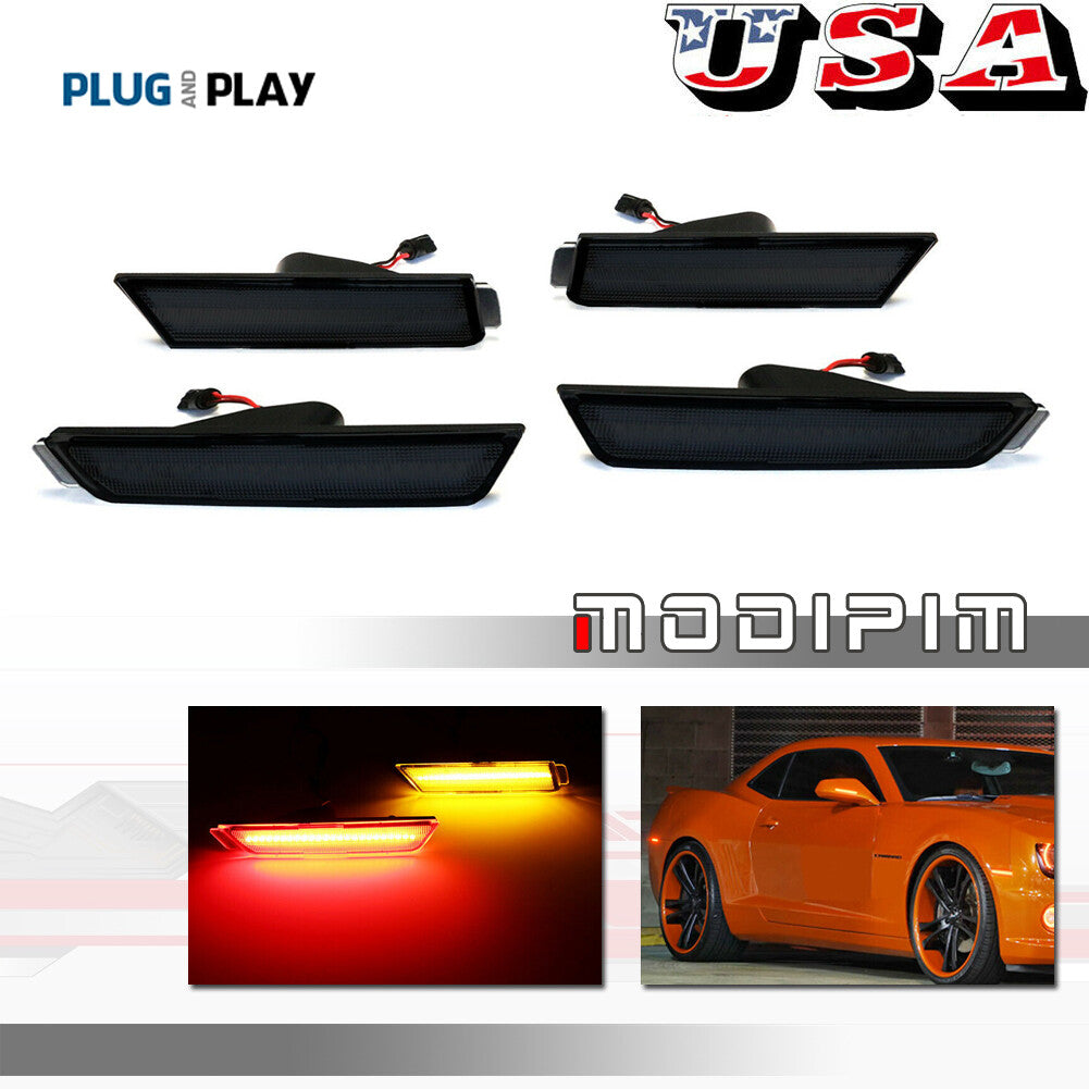 for Camaro 2010 - 2015 Front and rear LED bumper Full side marker lights Smoked v