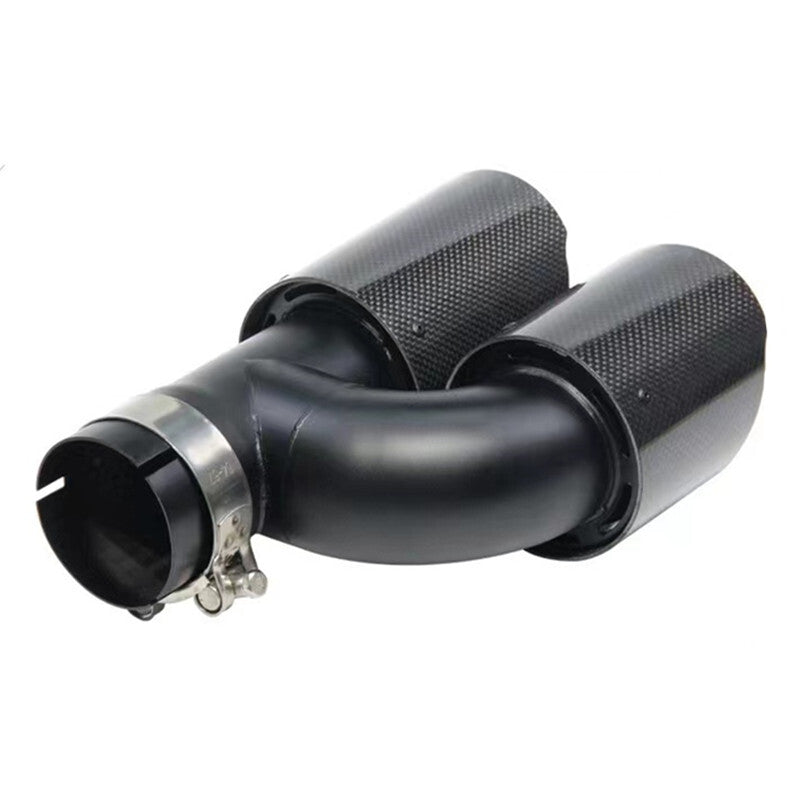 1Pcs Car Left All Black Glossy Carbon Fiber Exhaust Pipe H Rear Exhaust Tip End