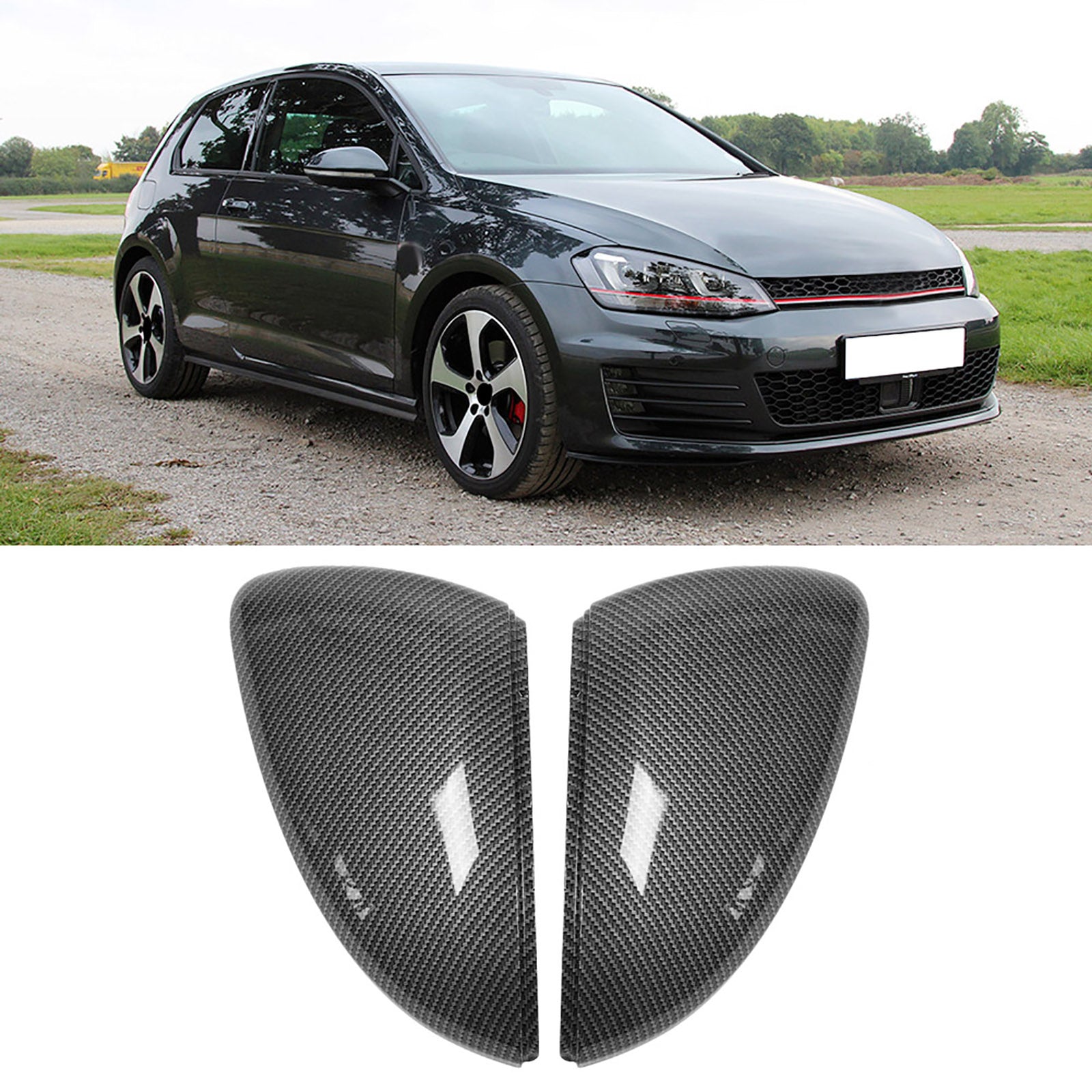 Auto 2pcs Carbon Fiber Style Rearview Wing Mirror Cover Cap