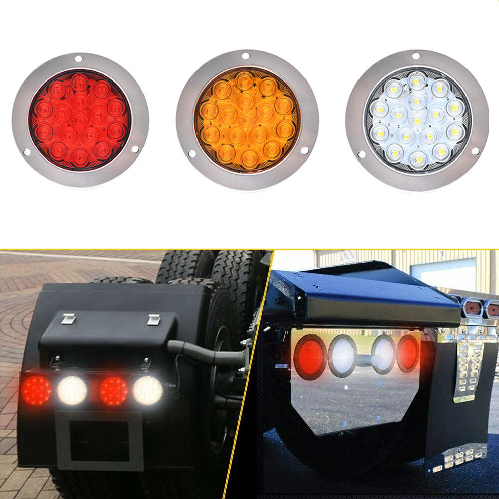 2-Pack Chrome 4-inch Round 16 LED Trailer Tail Lights, Waterproof Truck Stop Brake Lights - n