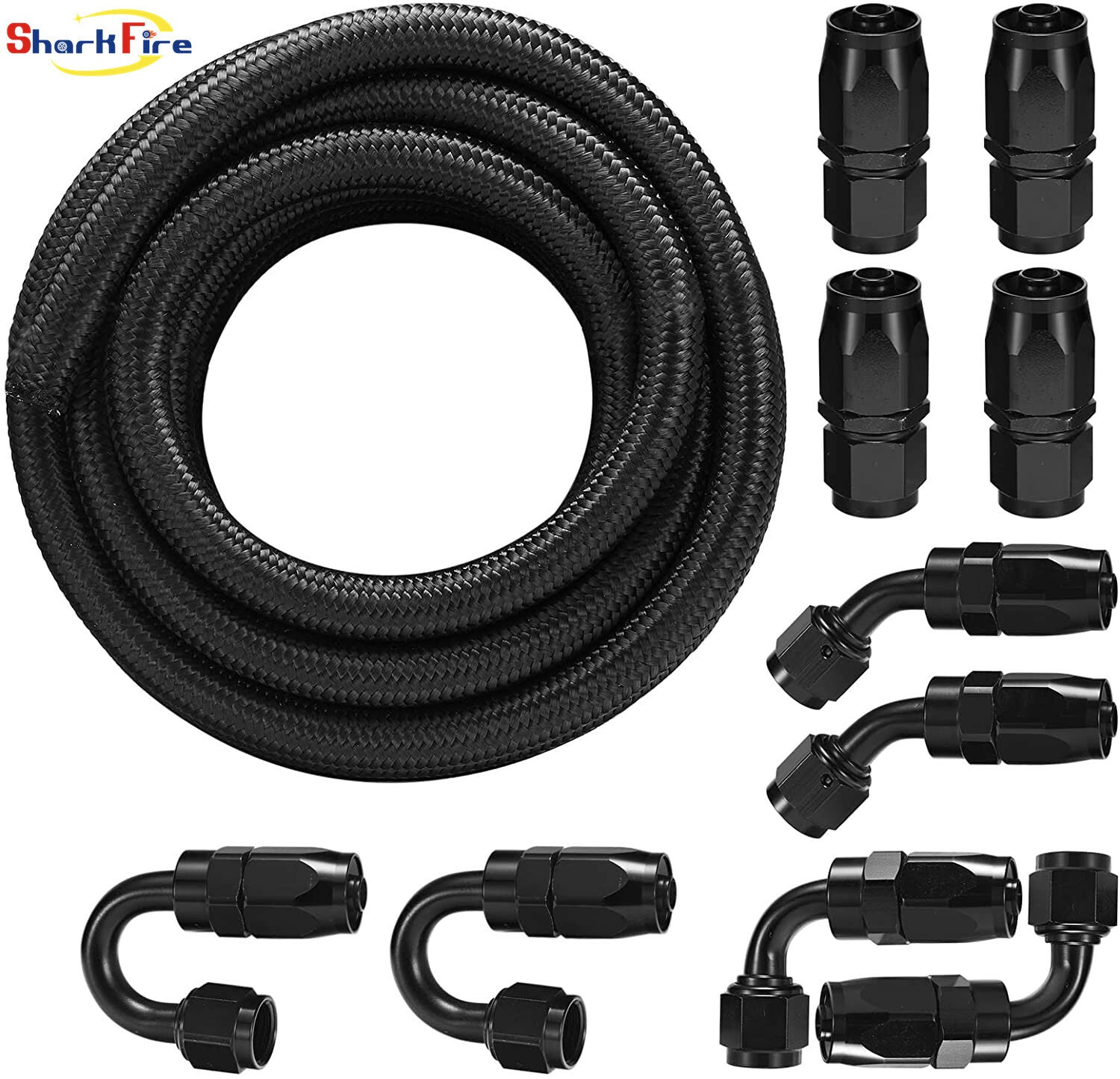 8AN 1/2 Hose Tube Nylon Braided Steel Oil/Gas Fuel Line Fittings 20ft