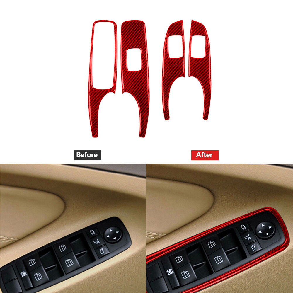 for Audi Q5 2009-2017 Display Double Flashing Button Trim Cover Carbon Fiber Red v