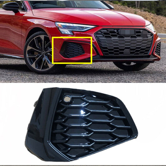 for Audi A3 2021-2022 S-line Black Honeycomb Front Bumper Fog Light Grille Cover Q