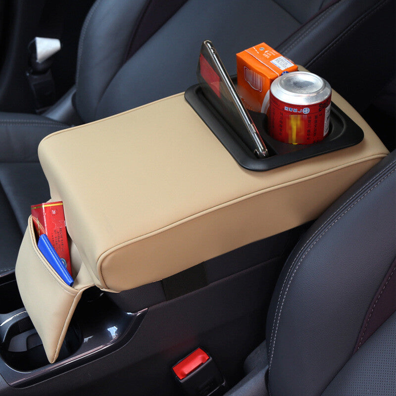 Car armrest cover, backrest cushion, center console armrest mat, storage cup holder, beige - n