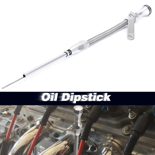 Stainless Braided Oil Pan Dipstick Passenger Side For SBC for Chevy 305 350 400 5.7