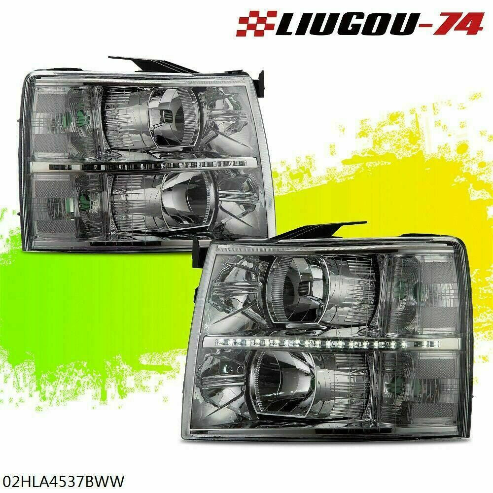 Fits 07-13 for Silverado LED DRL Bar Clear Lens for CHRome Housing Headlights - v