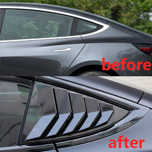 Side Window Louver Shutter Cover Trim for Tesla Model 3 17-22 Carbon Fiber Black Q