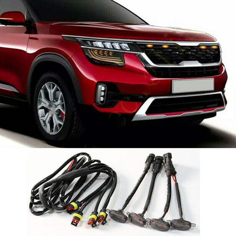 for Kia Seltos 2020-2023 Front Grille LED Light Style Grill Cover Kit 4P