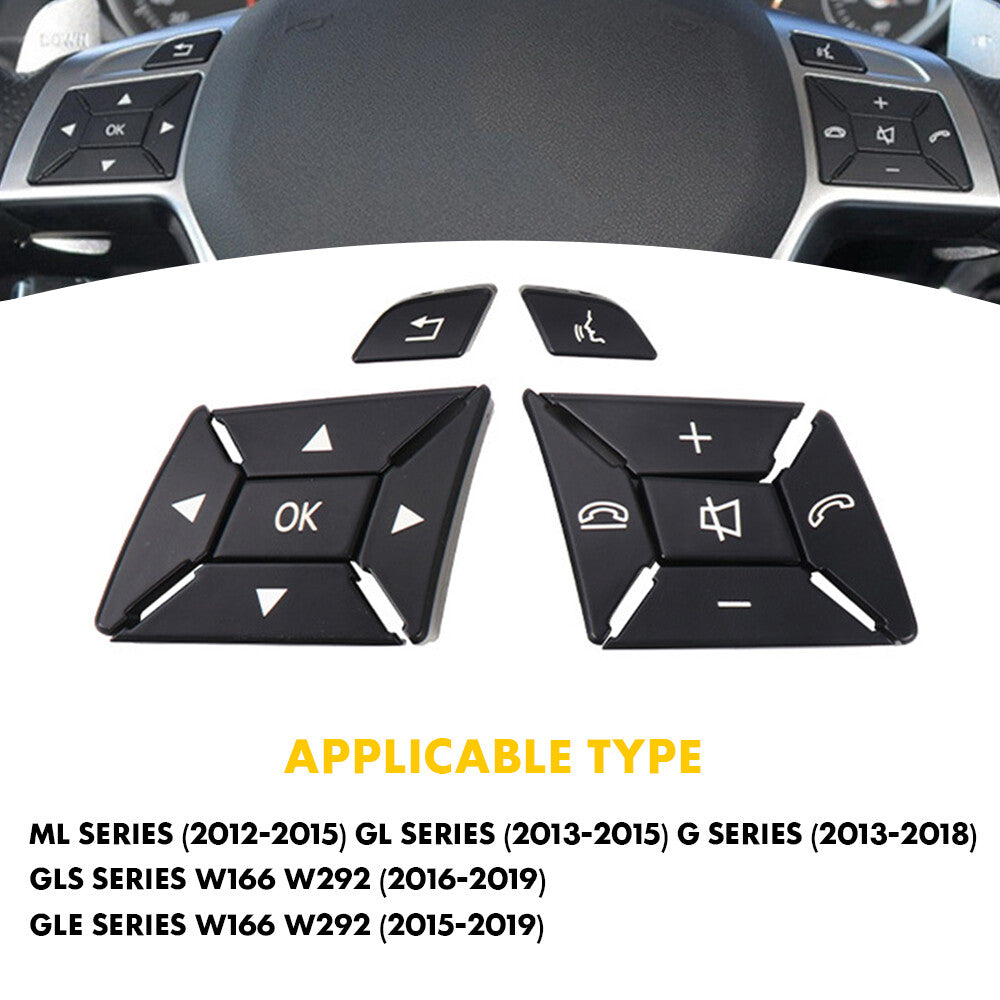 Steering wheel button trim for 2012-2017 E300, E350, and E400, black. n