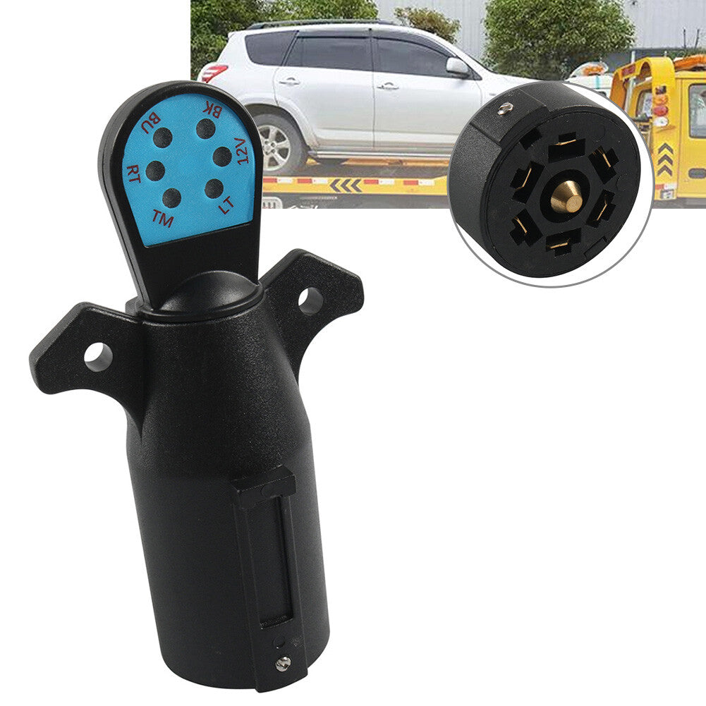 ONE-7 WAY ROUND TO 7 PIN TRAILER WIRE LIGHT ADAPTER PLUG RV, AUTO, BOAT Tester