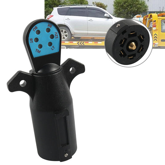 ONE-7 WAY ROUND TO 7 PIN TRAILER WIRE LIGHT ADAPTER PLUG RV, AUTO, BOAT Tester