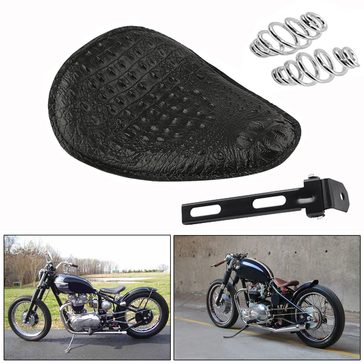 Black Motorcycle Solo Driver for Seat Pad Front for Harley Chopper Bobber Custom