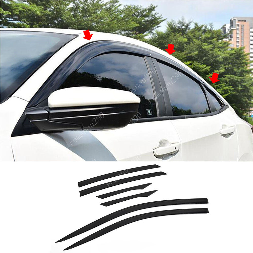 6x for Honda for Civic Sedan 2016-2020 Black Window Visor Vent Shade Sun Rain Guard