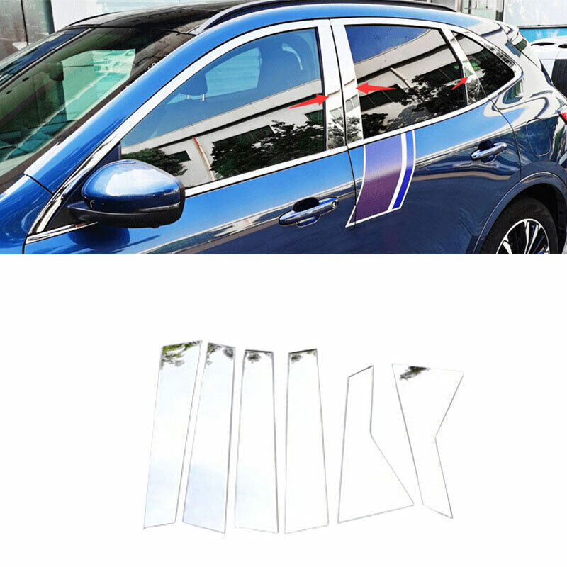 6P Chrome Steel Window BC Pillar Post Cover Trim Sticker for Ford Escape 20-22