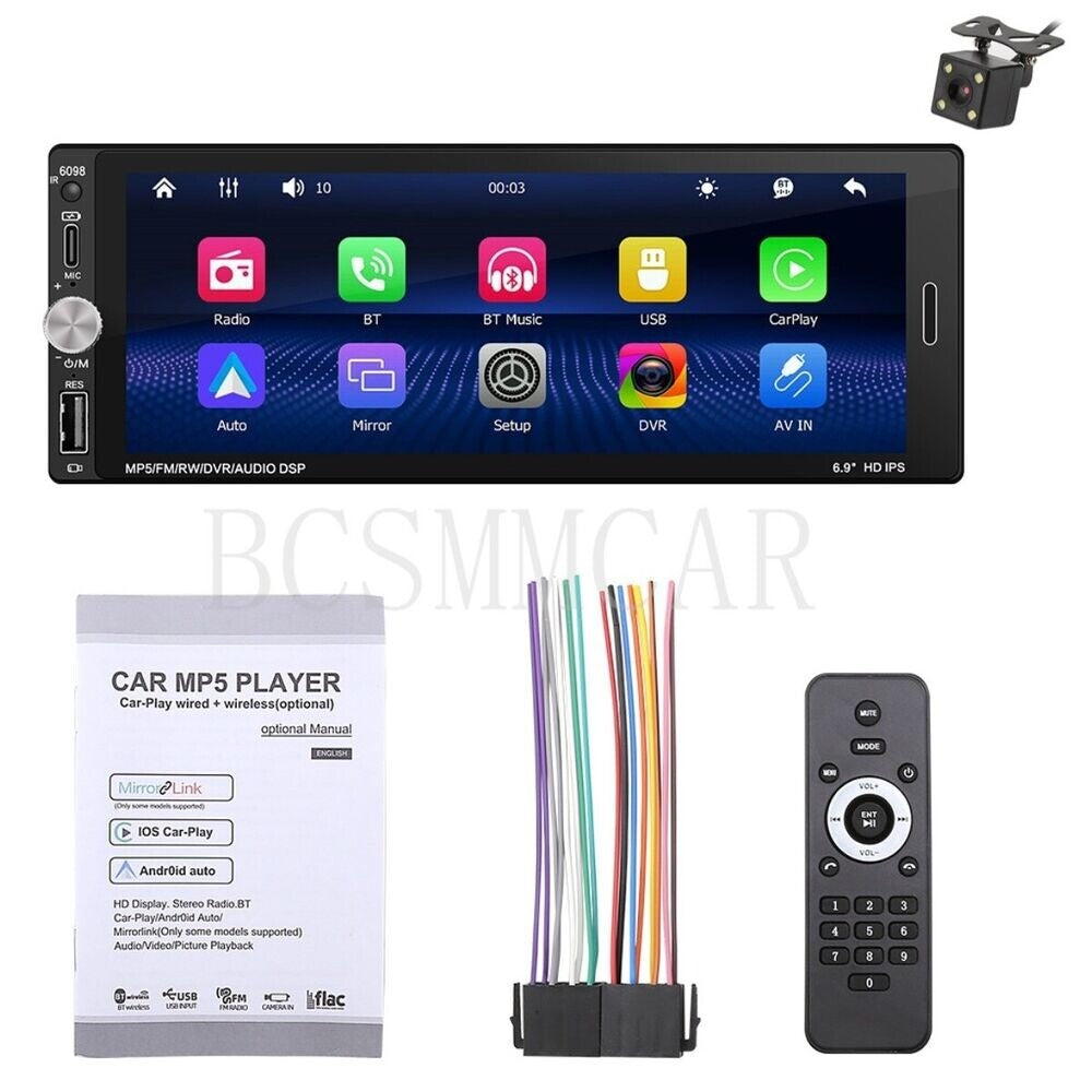 For Carplay,Android Auto 1-Din Car Stereo Radio Player Bluetooth FM Camera n