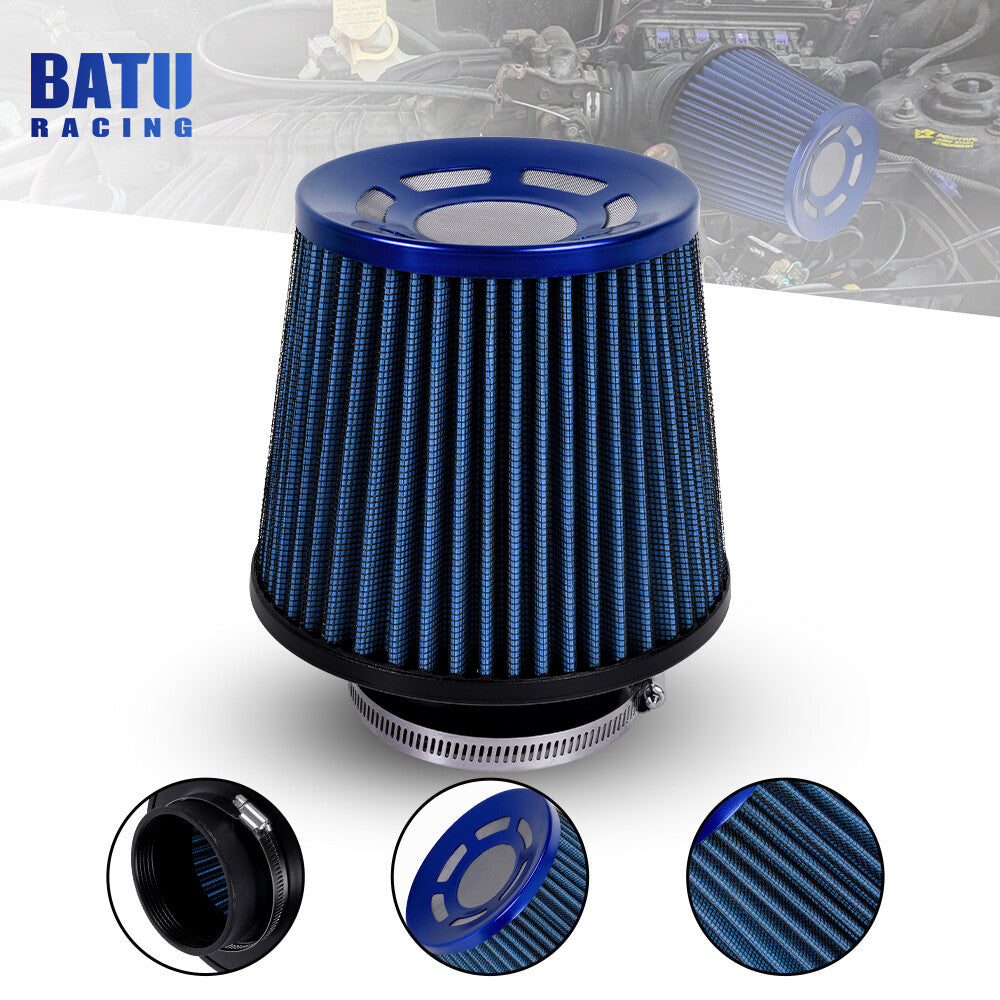 3 76mm Full Blue High Flow Inlet Air Intake Cone Filter For Car/Truck/SUV
