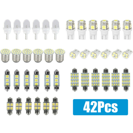 42Pcs Car Interior LED Lights Dome License Plate Trunk Lamp Bulbs Accessories