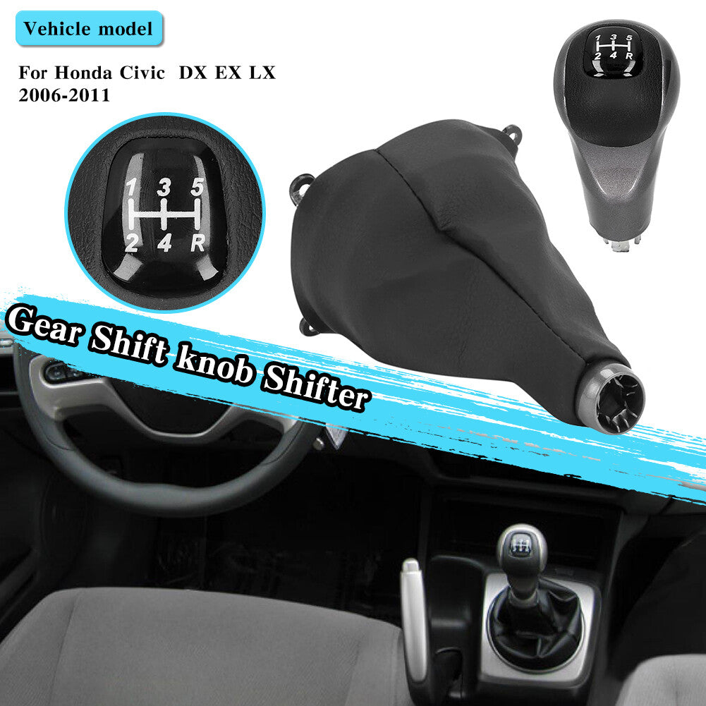 5 Speed Manual PU Gear Shift Knob & Boot for Honda for Civic DX EX LX 2006 -2011 Q