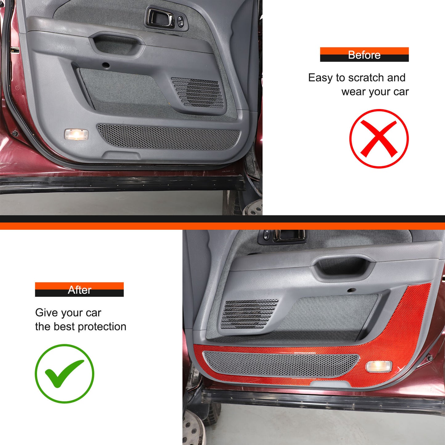 Red carbon fiber front door kick plate decorative sticker for Honda Pilot 2003-08- n