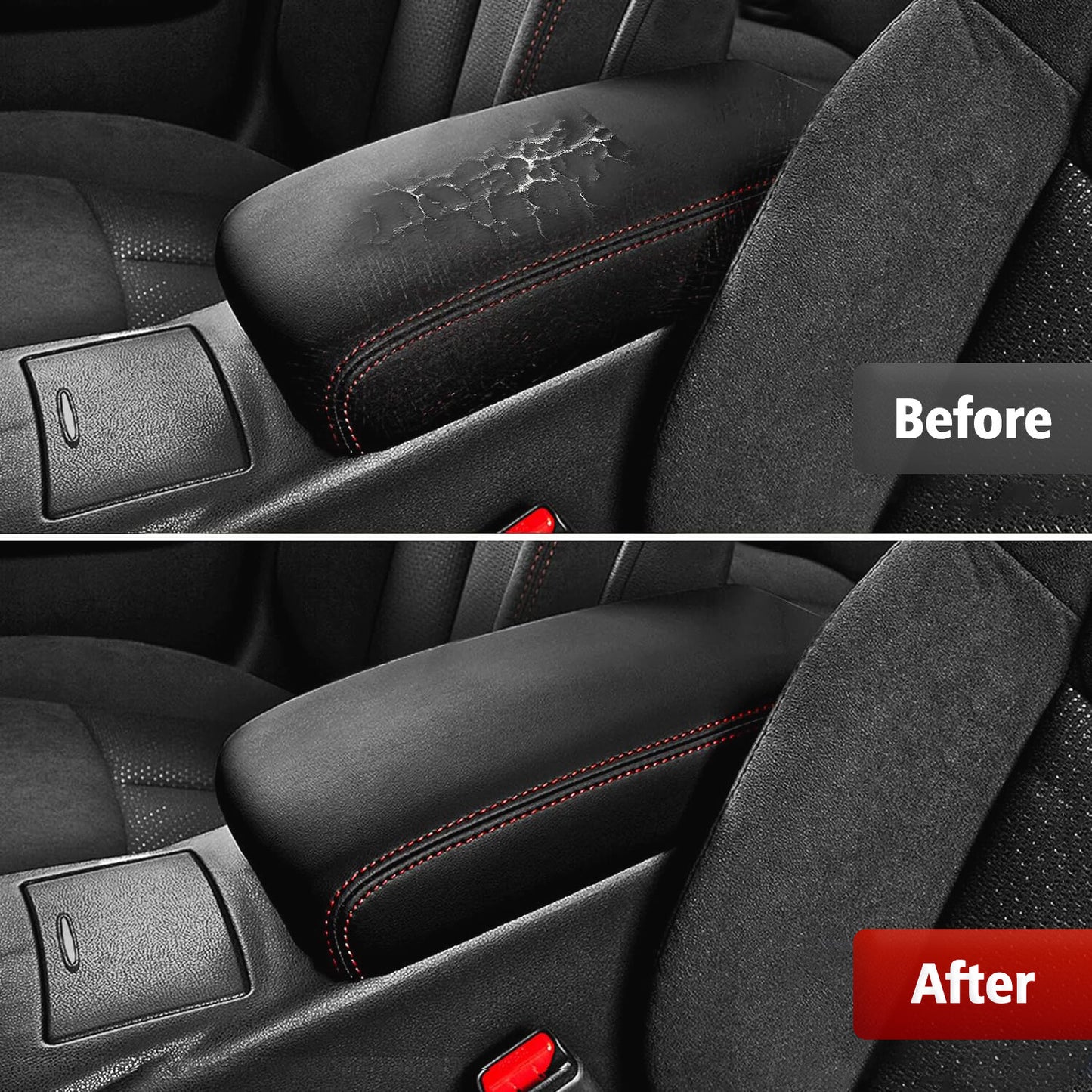 Fit 2009-2014 for Nissan Maxima Center Console Lid Armrest Black Cover Trim Red Line Q