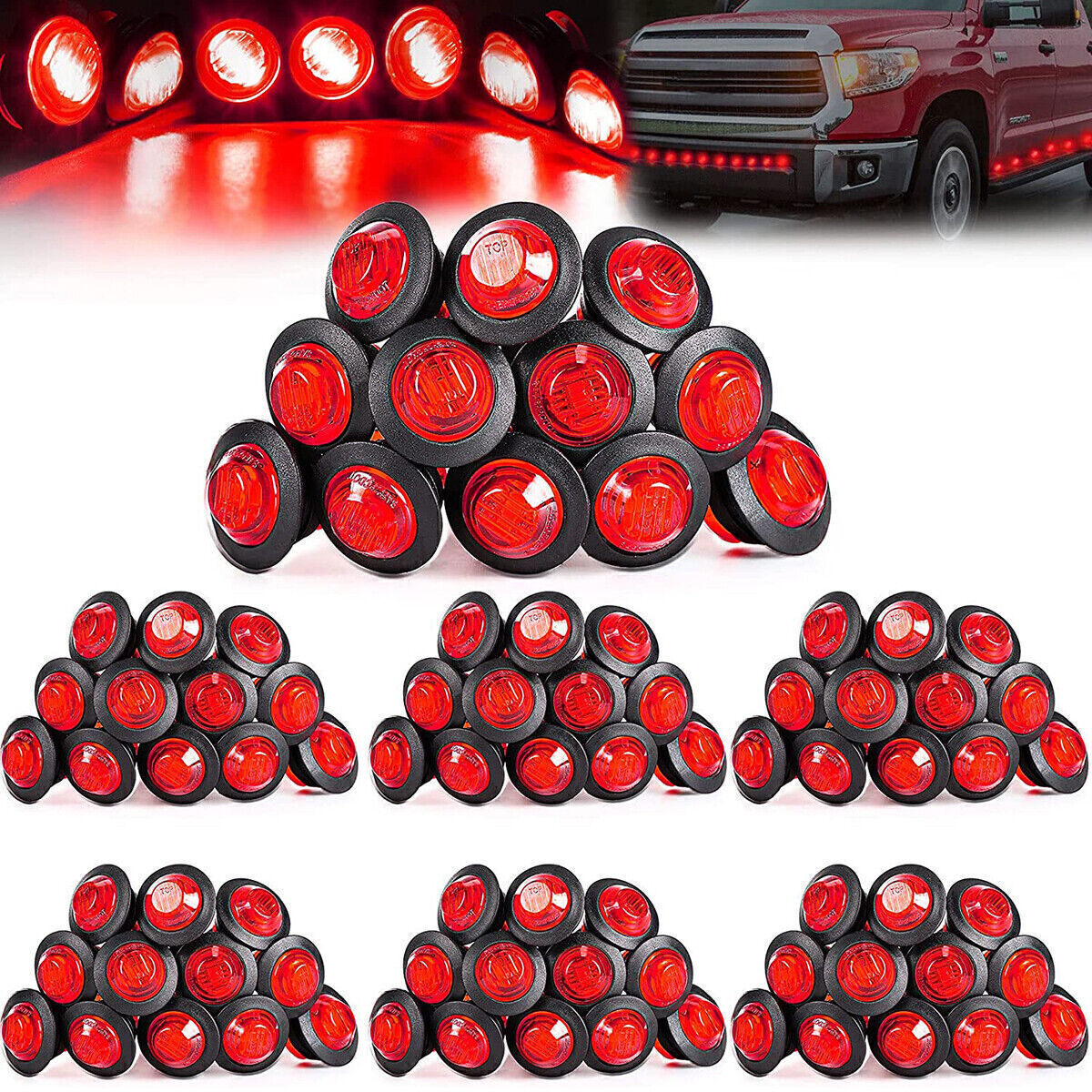10/20/50/100/200X 3/4 Red for Mini Round Side Marker lights LED Button lamp lorry