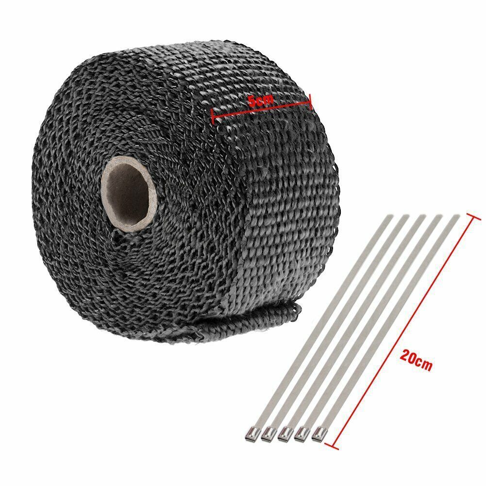 2 ROLL Motorcycle Black Fiberglass Exhaust Header Pipe Heat Wrap Tape+ Ties Kit Q