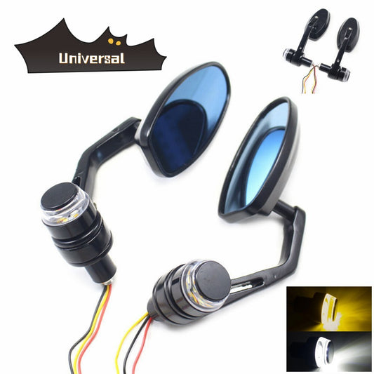 2PCS 7/8Motorcycle Handlebar End Mirrors with LED Turn Signal Light Lamp US v