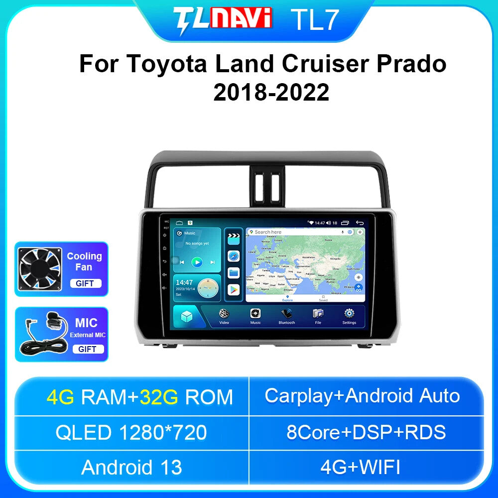 for Toyota for Land Cruiser Prado 2018-2022 Car Radio Carplay GPS Multimedia Screen