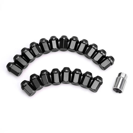 M12x1.25 16Pcs 35mm Close End Lug Nut + 4Pcs Anti Theft Wheel Lock Nut Alumi Blk Q