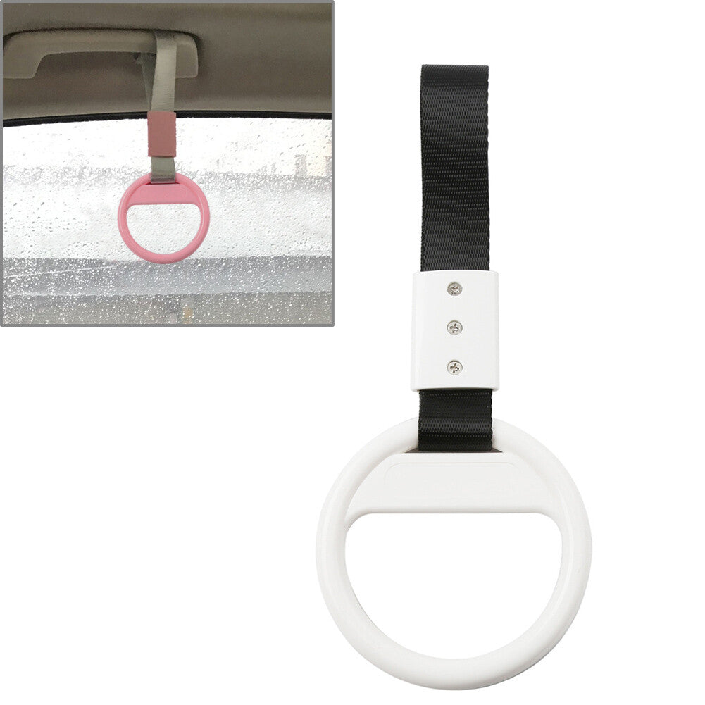 1Pcs White Round Ring Train Bus Handle Hand Strap Drift Charm Tools Black Belt